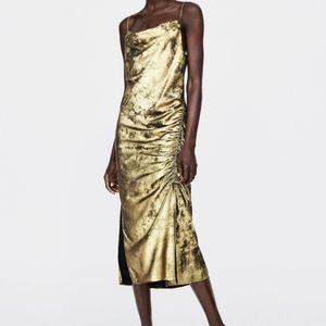 Zara gold slip dress (M)